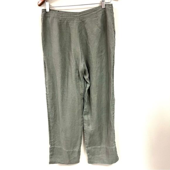J jill high rise 100 % linen sailor style olive green pants size 8 - Picture 4 of 6